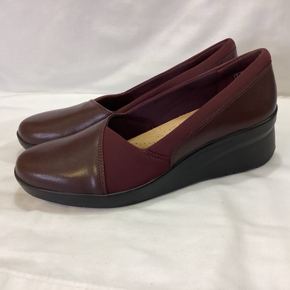 Clarks Collection SUTTYN WALK Burgundy Leather Wedge Slip-On SZ 9.5M L/N $80 - Picture 4 of 15